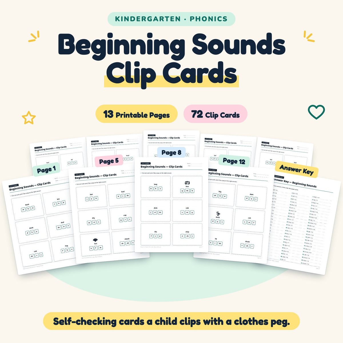 Beginning Sounds Clip Cards | Kindergarten (72 Cards) — cover