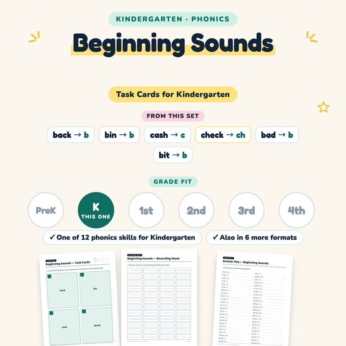 Beginning Sounds: skill and grade fit