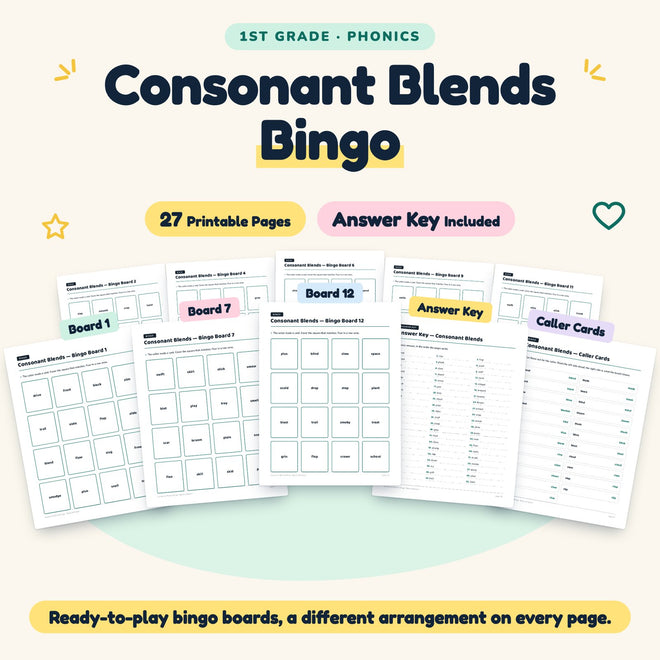 Consonant Blends Bingo | 1st Grade Phonics (16 Pages) — cover