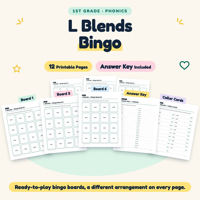 L Blends Bingo | 1st Grade Phonics (6 Pages) — cover