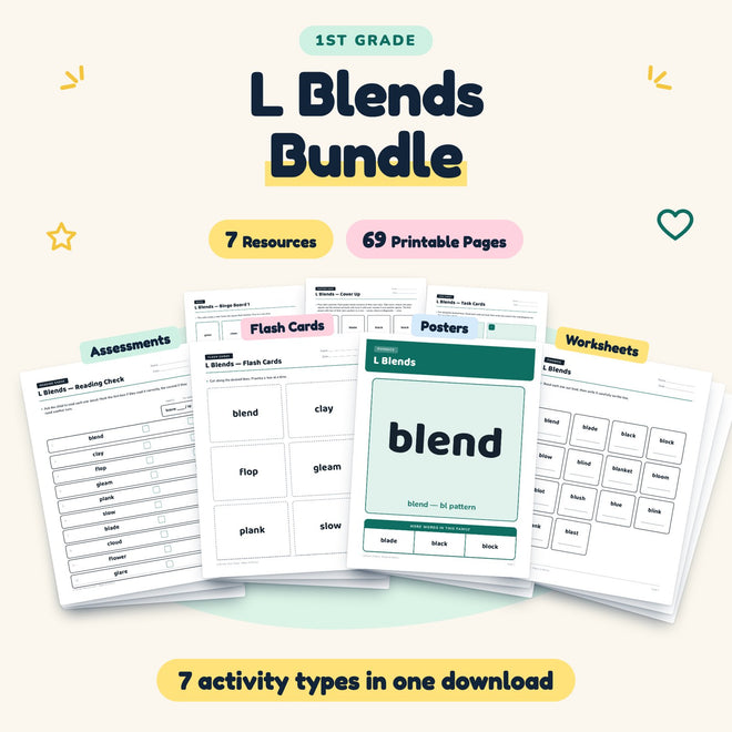 L Blends Bundle | 1st Grade Phonics (7 Resources, 43 Pages) — cover