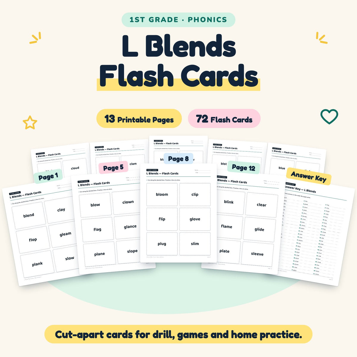 L Blends Flash Cards | 1st Grade Phonics (36 Cards) — cover