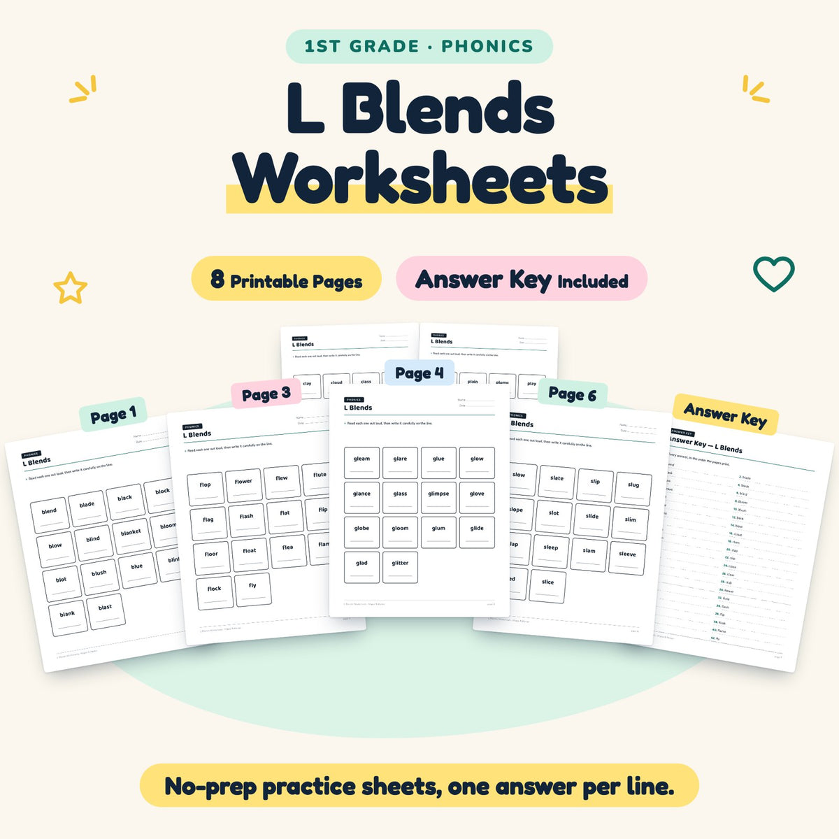L Blends Worksheets | 1st Grade Phonics (4 Pages) — cover
