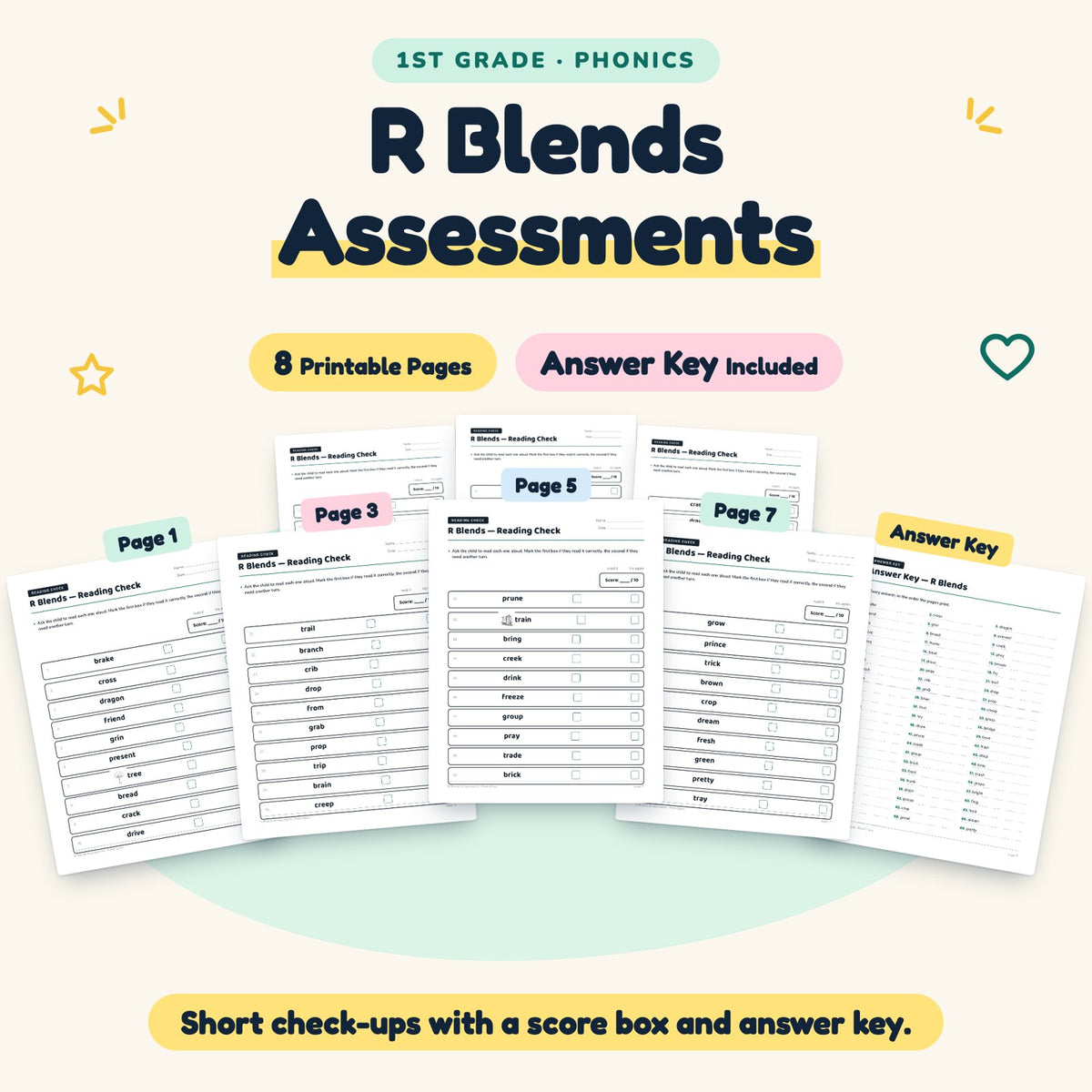 R Blends Assessments | 1st Grade Phonics (6 Pages) — cover