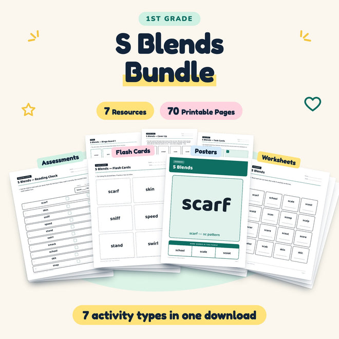S Blends Bundle | 1st Grade Phonics (7 Resources, 48 Pages) — cover
