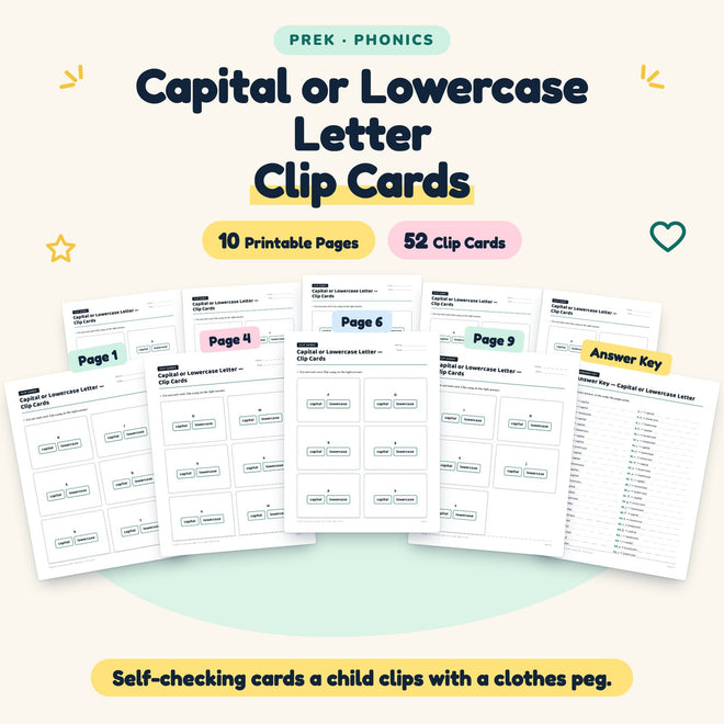 Capital or Lowercase Letter Clip Cards | Preschool Phonics — cover