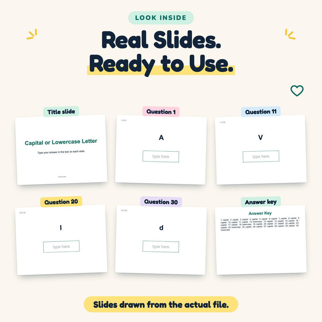 Capital or Lowercase Letter digital deck: look inside