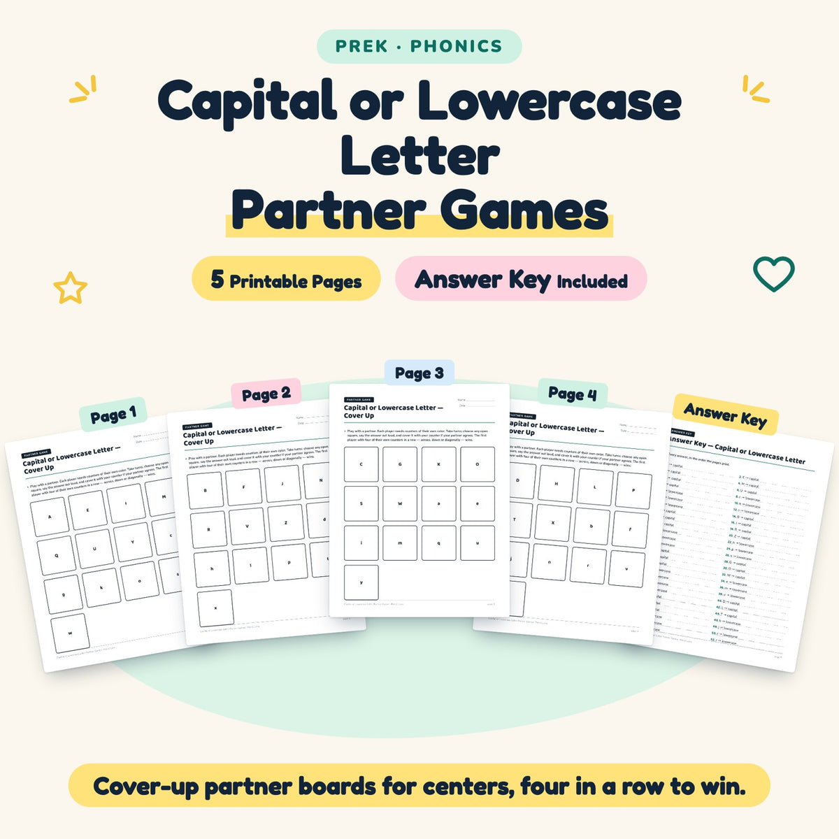 Capital or Lowercase Letter Partner Games | Preschool — cover