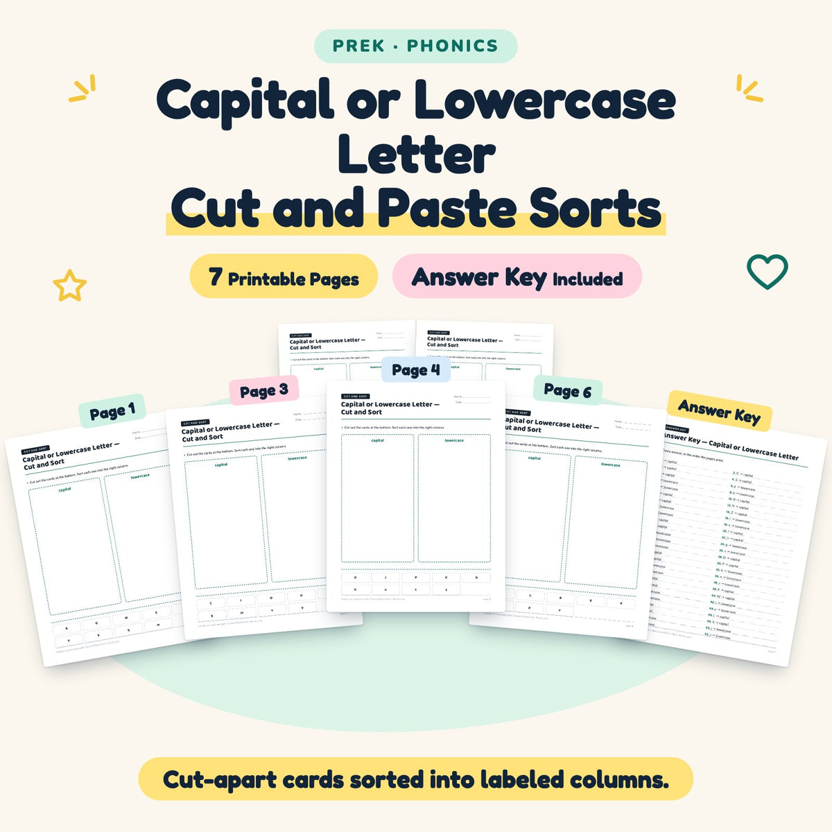 Capital or Lowercase Letter Cut and Paste Sorts | Preschool — cover
