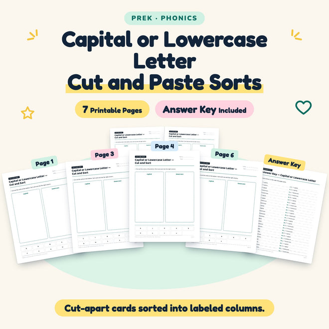 Capital or Lowercase Letter Cut and Paste Sorts | Preschool — cover