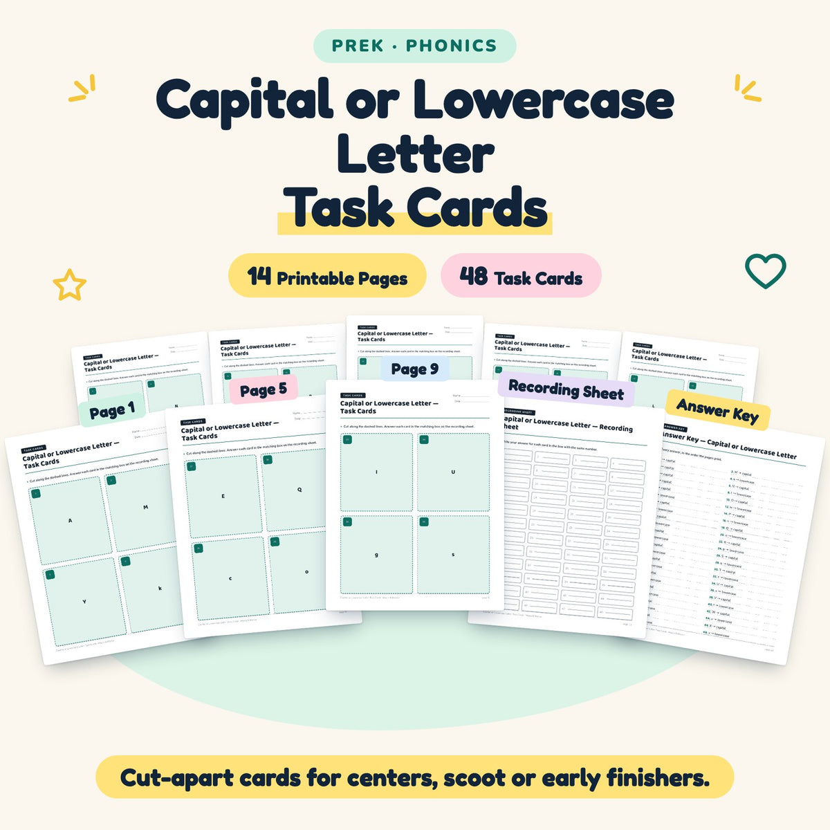 Capital or Lowercase Letter Task Cards | Preschool Phonics — cover