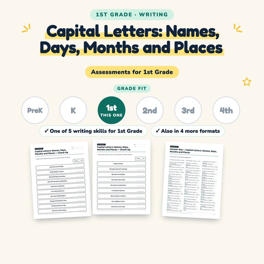 Capital Letters: Names, Days, Months and Places: skill and grade fit