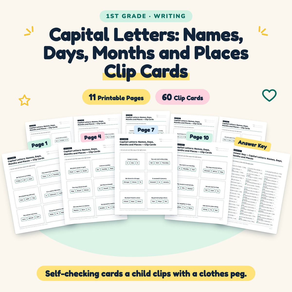 Capital Letters Clip Cards | 1st Grade Grammar (26 Cards) — cover