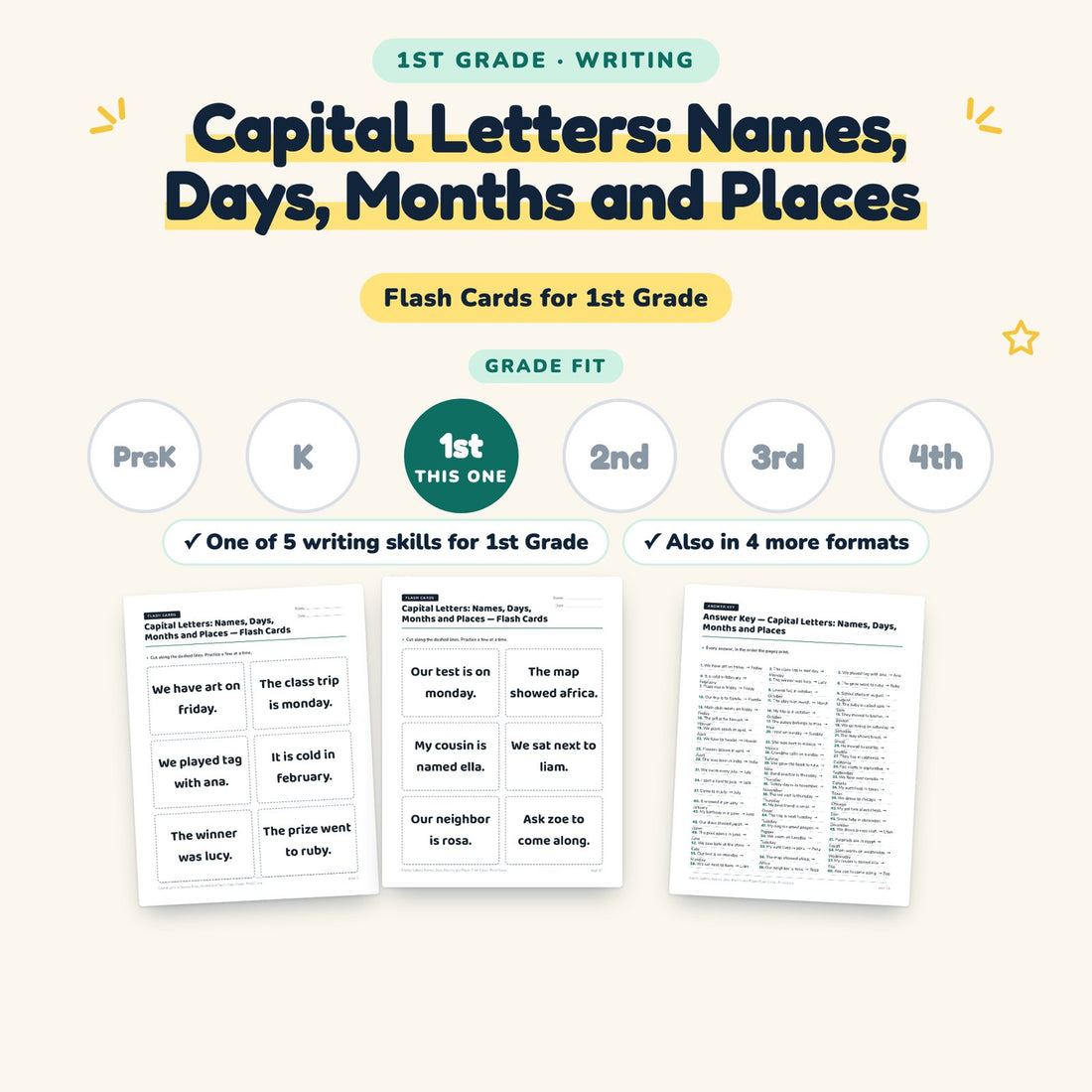 Capital Letters: Names, Days, Months and Places: skill and grade fit