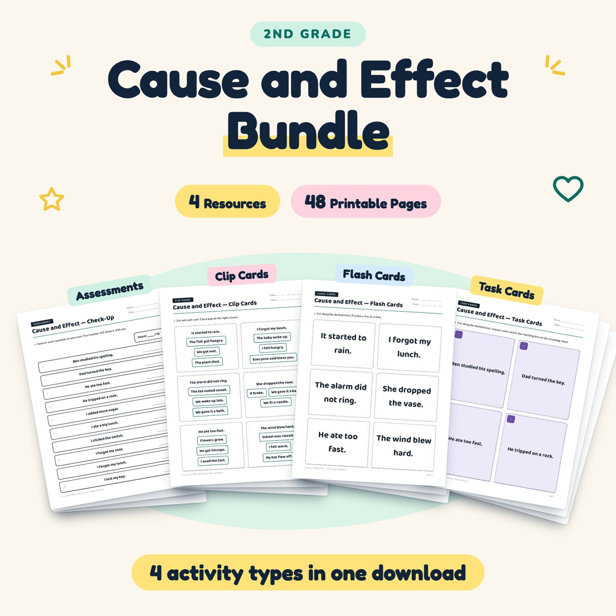 Cause and Effect Bundle | 2nd Grade (4 Resources, 22 Pages) — cover