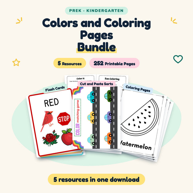 Colors and Coloring Pages BUNDLE | PreK–K (5 Resources) — cover