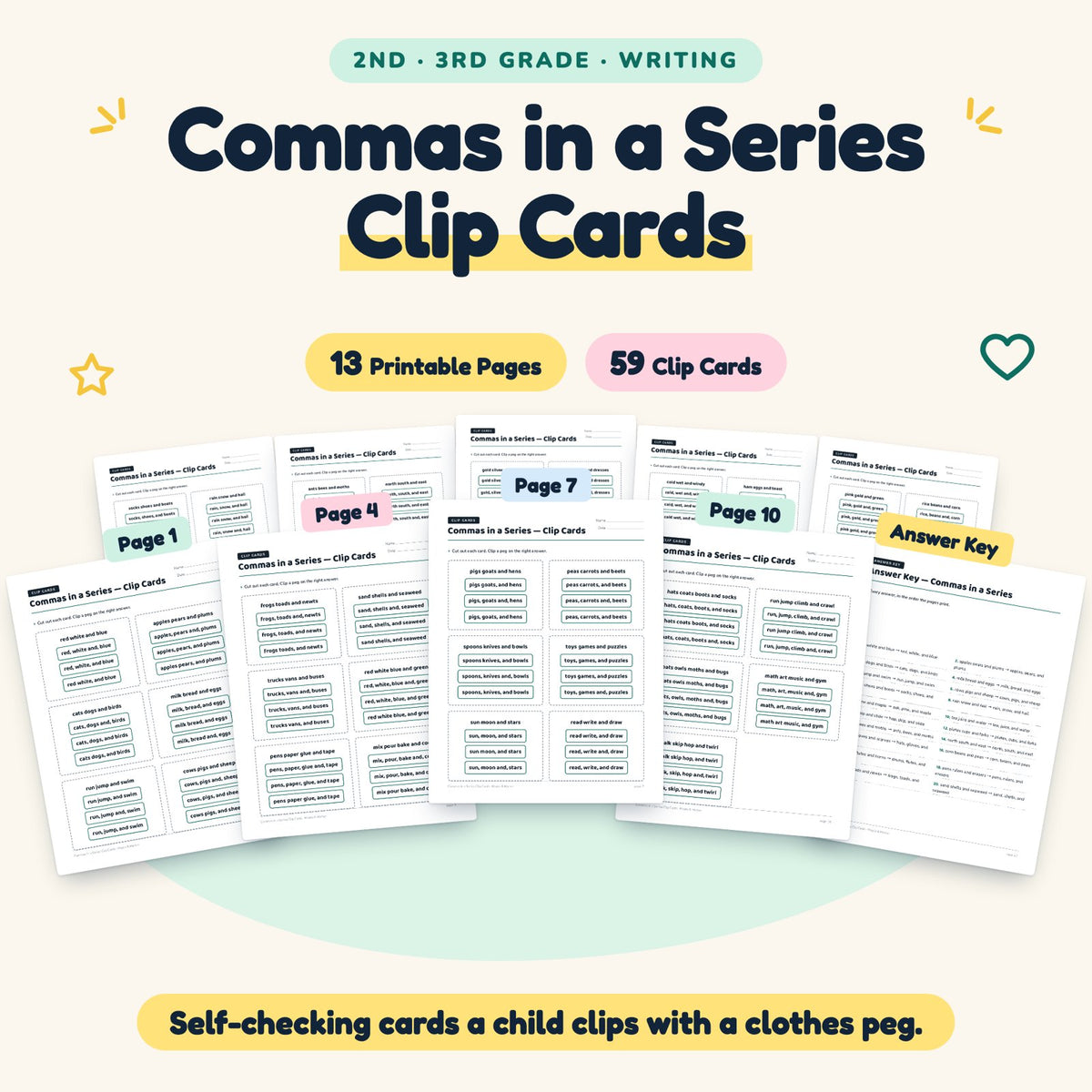 Commas in a Series Clip Cards | 2nd–3rd Grade (25 Cards) — cover