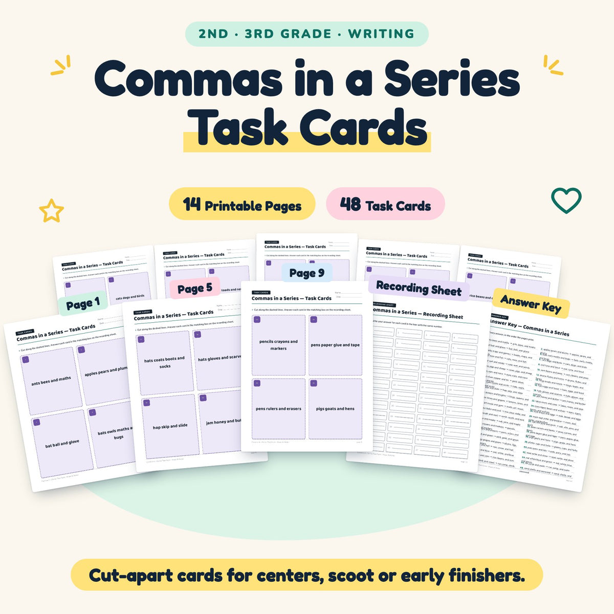 Commas in a Series Task Cards | 2nd–3rd Grade (28 Cards) — cover
