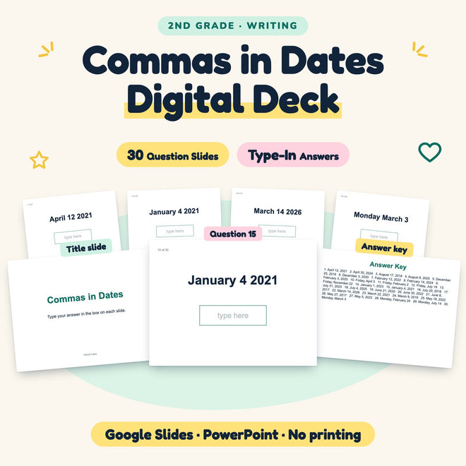 Commas in Dates Digital Activity | Google Slides, 2nd Grade — cover