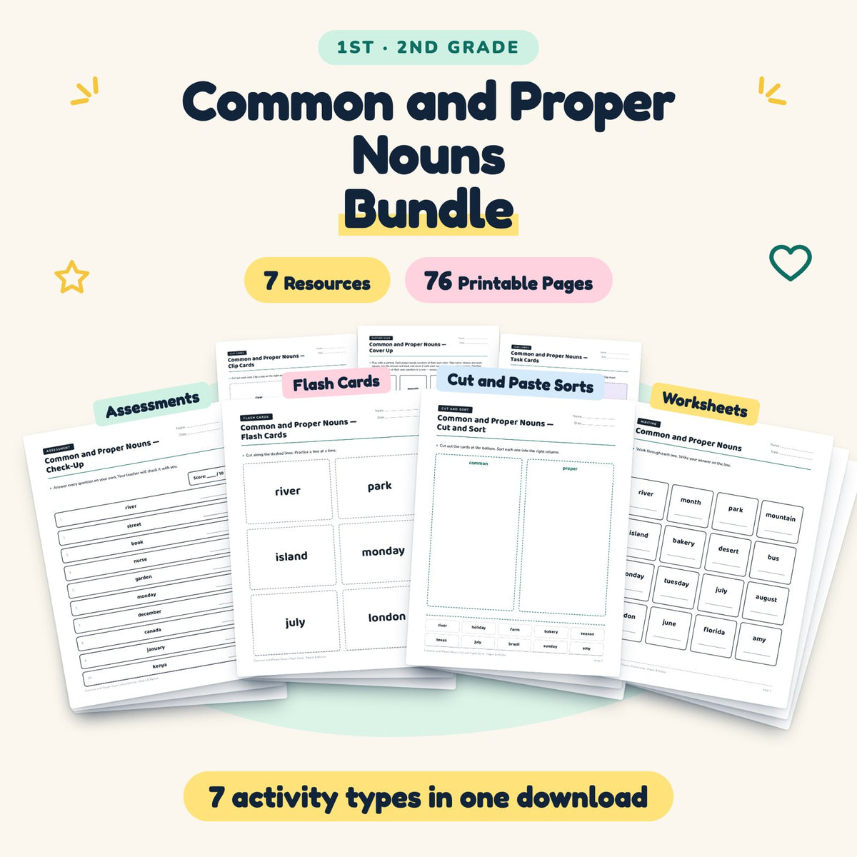 Common and Proper Nouns Bundle | 1st–2nd Grade (7 Resources) — cover