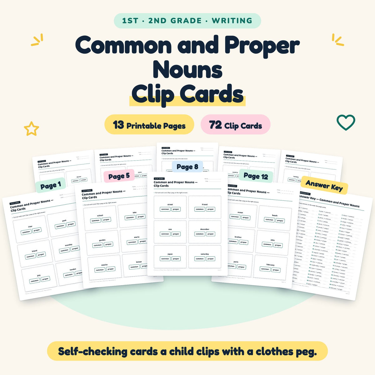Common and Proper Nouns Clip Cards | 1st–2nd Grade Grammar — cover