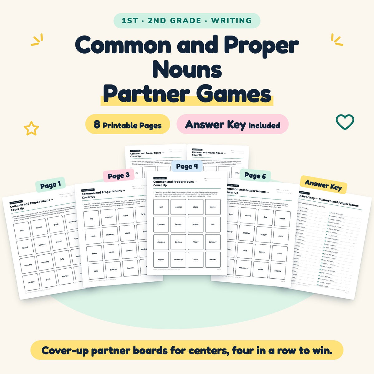 Common and Proper Nouns Partner Games | 1st–2nd Grade — cover