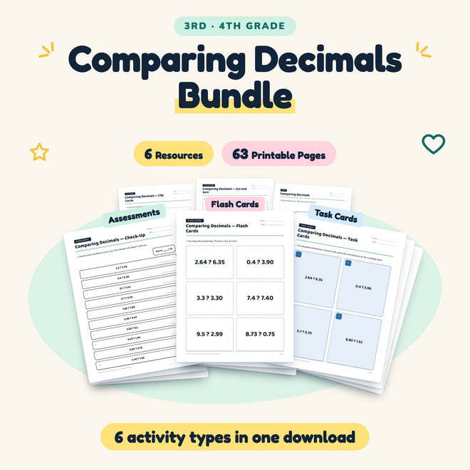 Comparing Decimals Bundle | 3rd–4th Grade Math (6 Resources) — cover