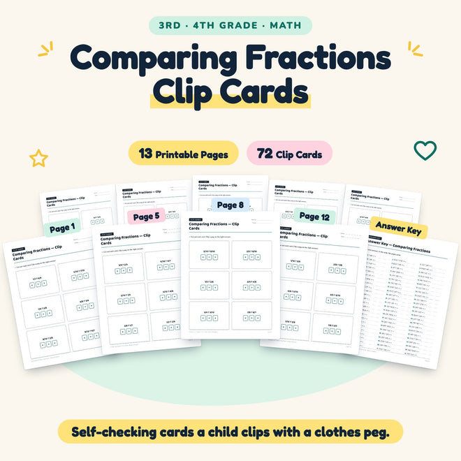 Comparing Fractions Clip Cards | 3rd–4th Grade (72 Cards) — cover