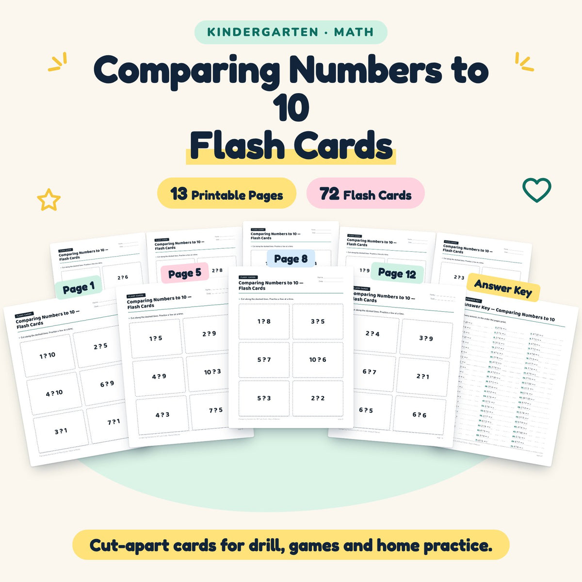 Comparing Numbers to 10 Flash Cards | Kindergarten Math — cover