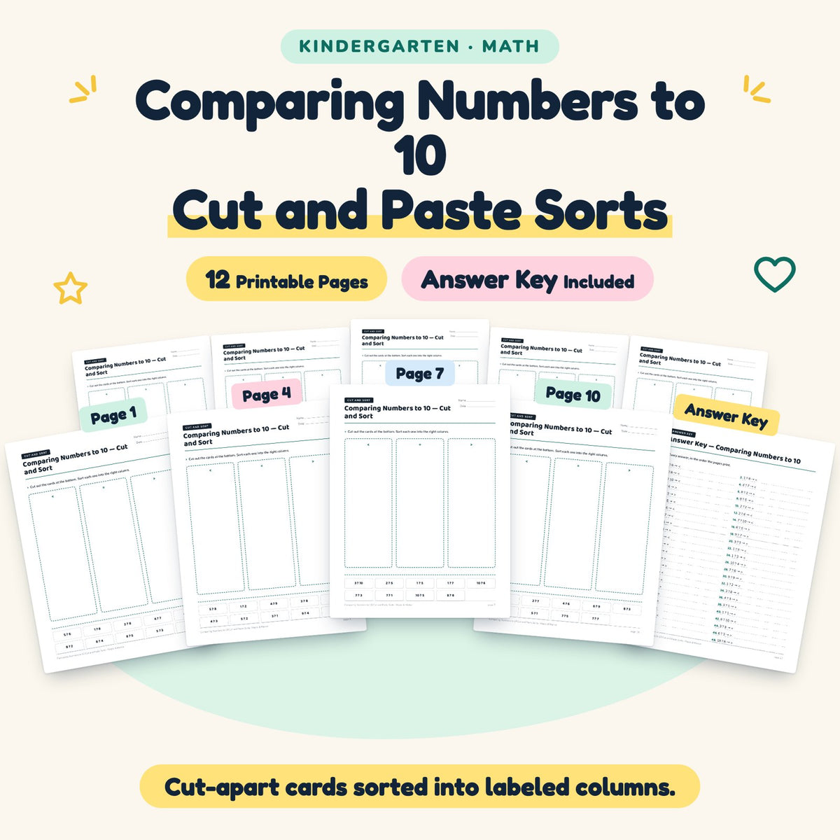 Comparing Numbers to 10 Cut and Paste Sorts | Kindergarten — cover