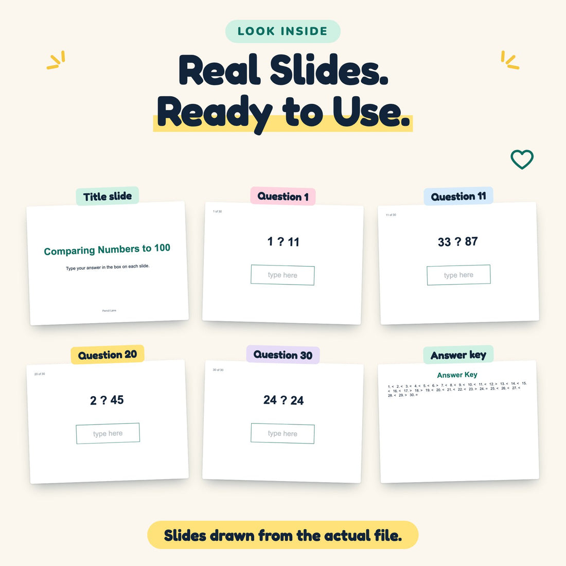 Comparing Numbers to 100 digital deck: look inside