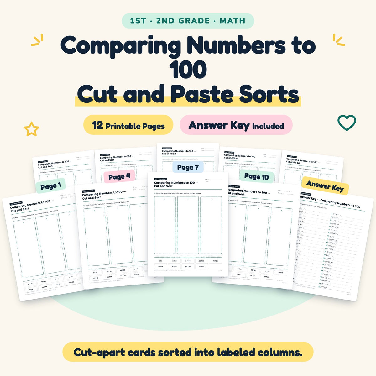 Comparing Numbers to 100 Cut and Paste Sorts | 1st–2nd Grade — cover