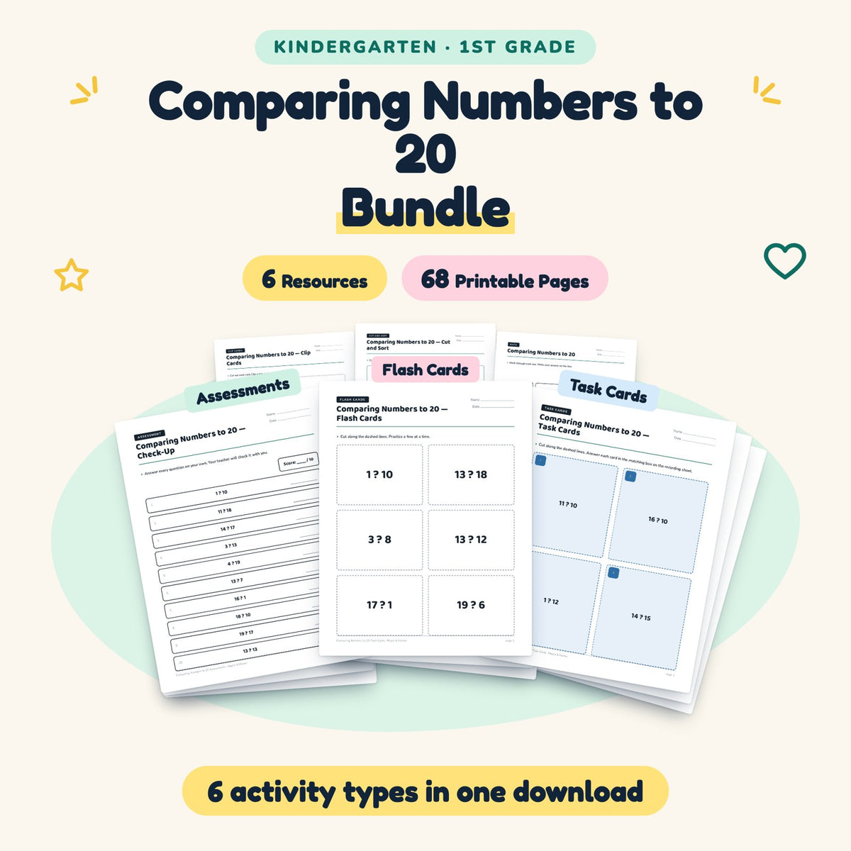 Comparing Numbers to 20 Bundle | K–1st Grade (6 Resources) — cover