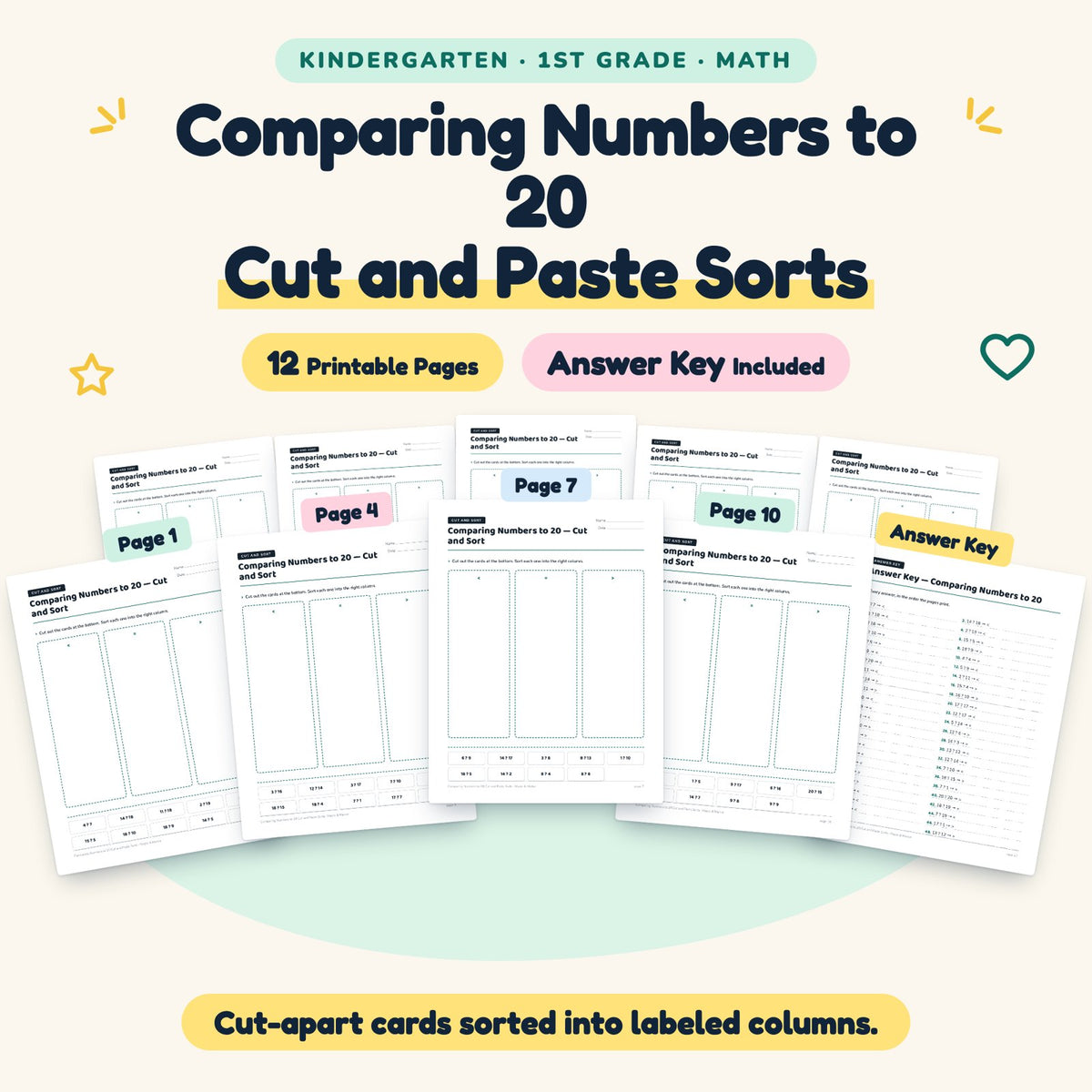 Comparing Numbers to 20 Cut and Paste Sorts | K–1st Grade — cover