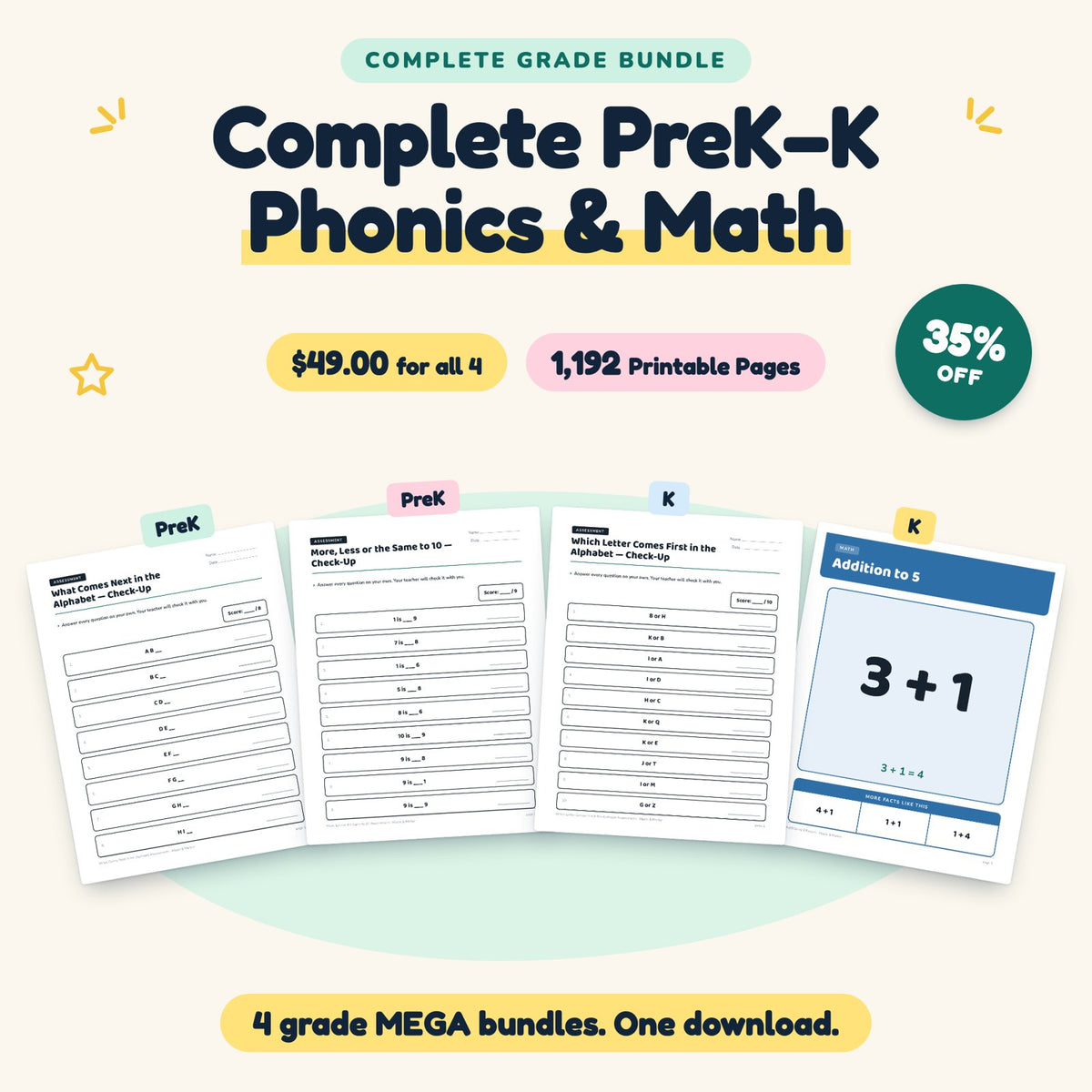 Complete PreK–K Bundle | Phonics & Math MEGAs (4 Bundles) — cover