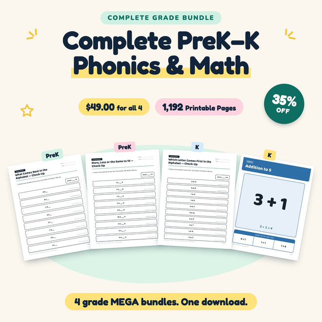 Complete PreK–K Bundle | Phonics & Math MEGAs (4 Bundles) — cover