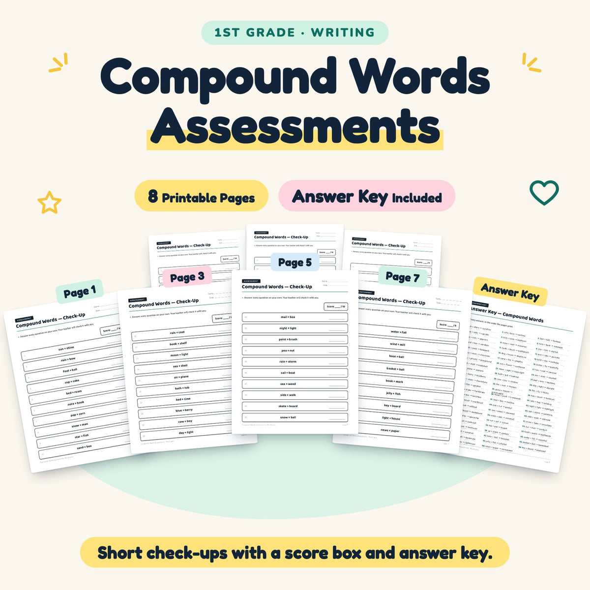Compound Words Assessments | 1st Grade Grammar (4 Pages) — cover