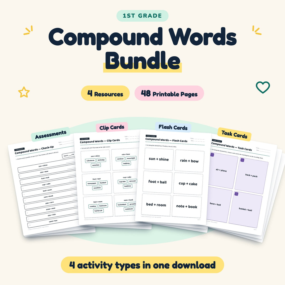 Compound Words Bundle | 1st Grade (4 Resources, 22 Pages) — cover