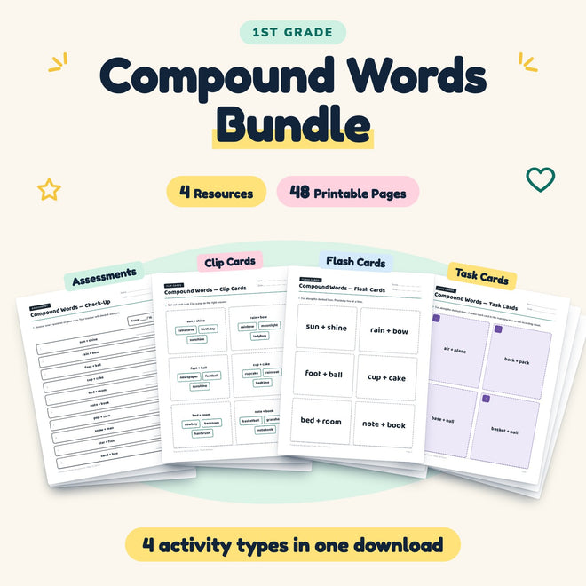 Compound Words Bundle | 1st Grade (4 Resources, 22 Pages) — cover