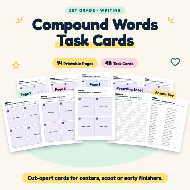 Compound Words Task Cards | 1st Grade Grammar (24 Cards) — cover