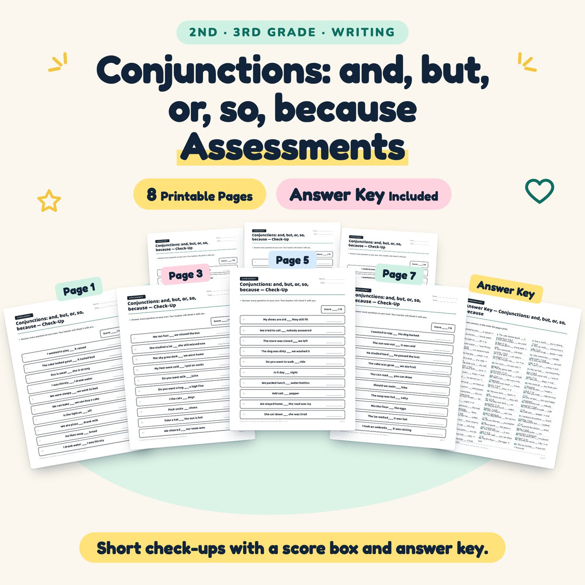 Conjunctions Assessments | 2nd–3rd Grade Grammar (4 Pages) — cover
