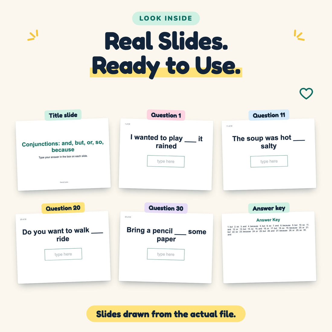 Conjunctions: and, but, or, so, because digital deck: look inside