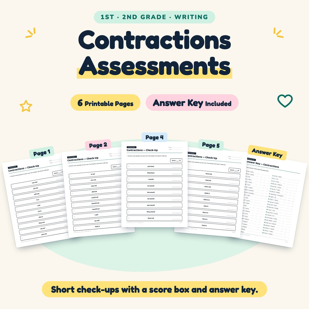 Contractions Assessments | 1st–2nd Grade Grammar (4 Pages) — cover