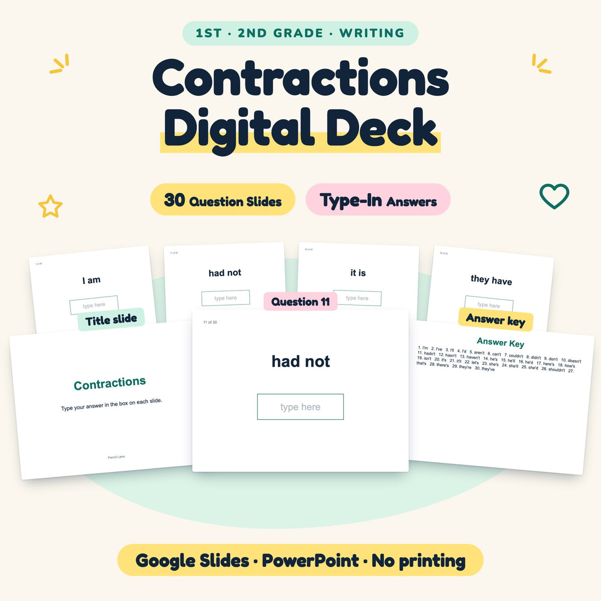 Contractions Digital Activity | Google Slides, 1st–2nd Grade — cover