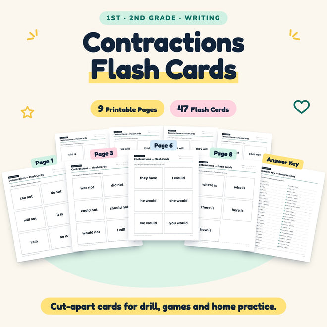 Contractions Flash Cards | 1st–2nd Grade Grammar (22 Cards) — cover