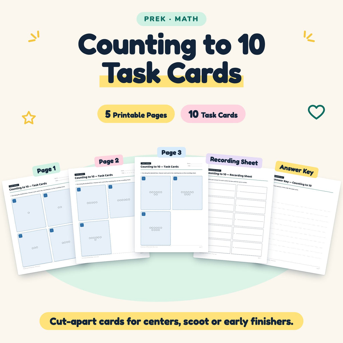 Counting to 10 Task Cards | Preschool Math (10 Cards) — cover