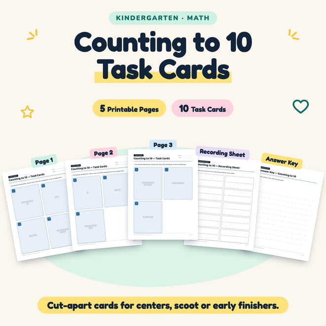 Counting to 10 Task Cards | Kindergarten Math (10 Cards) — cover