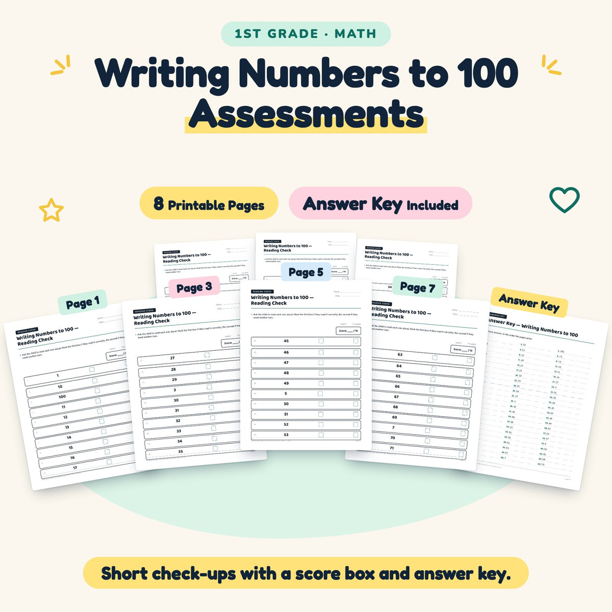 Writing Numbers to 100 Assessments | 1st Grade (6 Pages) — cover