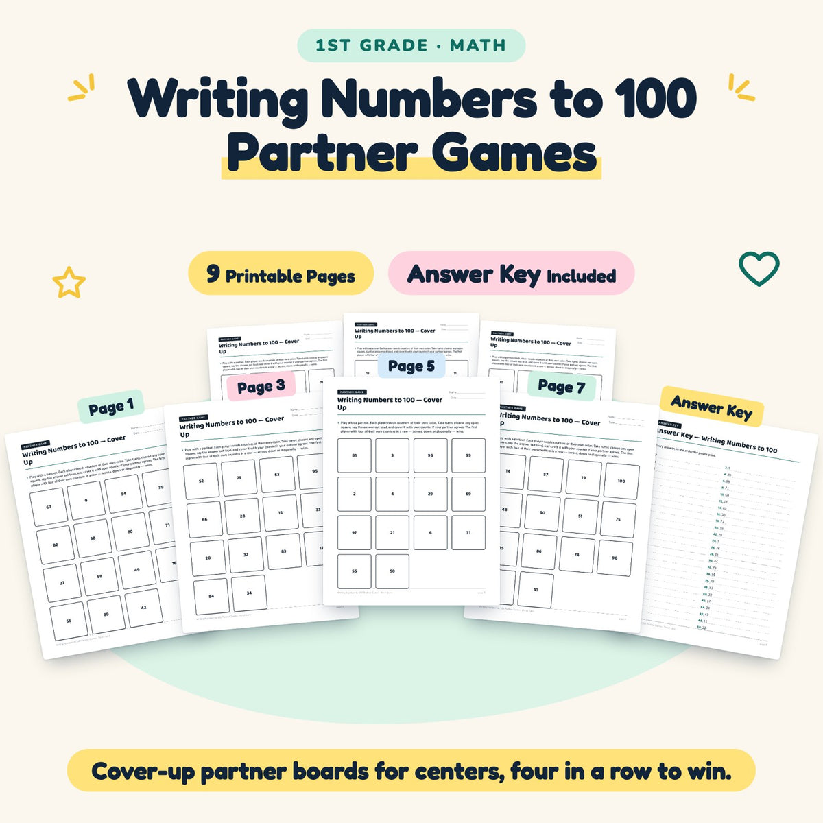 Writing Numbers to 100 Partner Games | 1st Grade (5 Pages) — cover