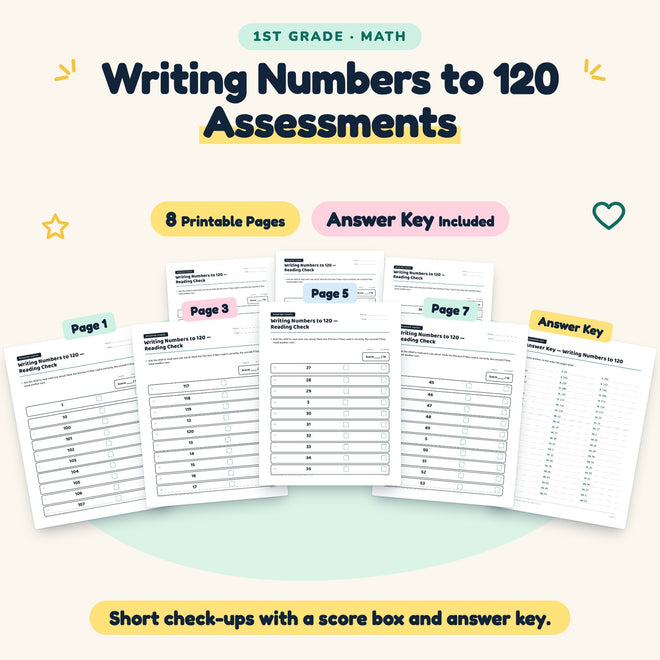 Writing Numbers to 120 Assessments | 1st Grade (5 Pages) — cover